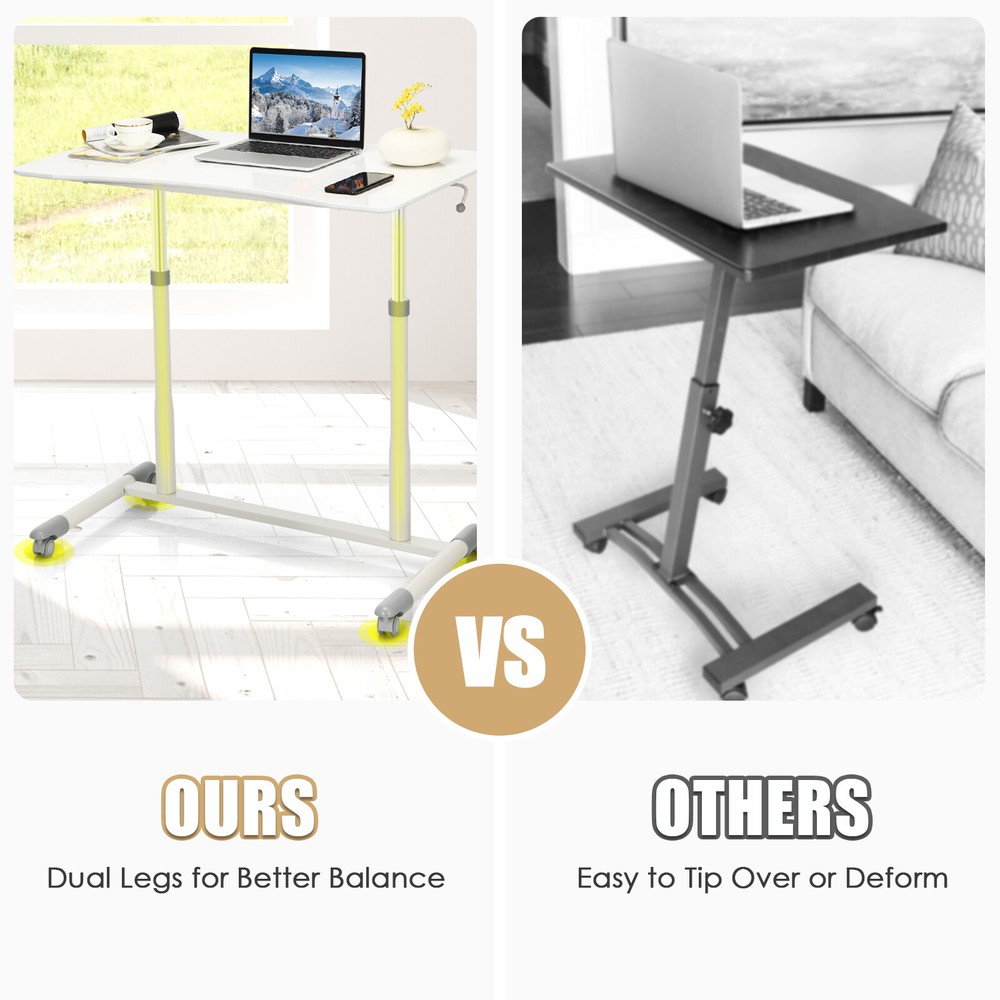 Costway Height Adjustable Computer Desk Sit Stand Rolling Notebook Table White