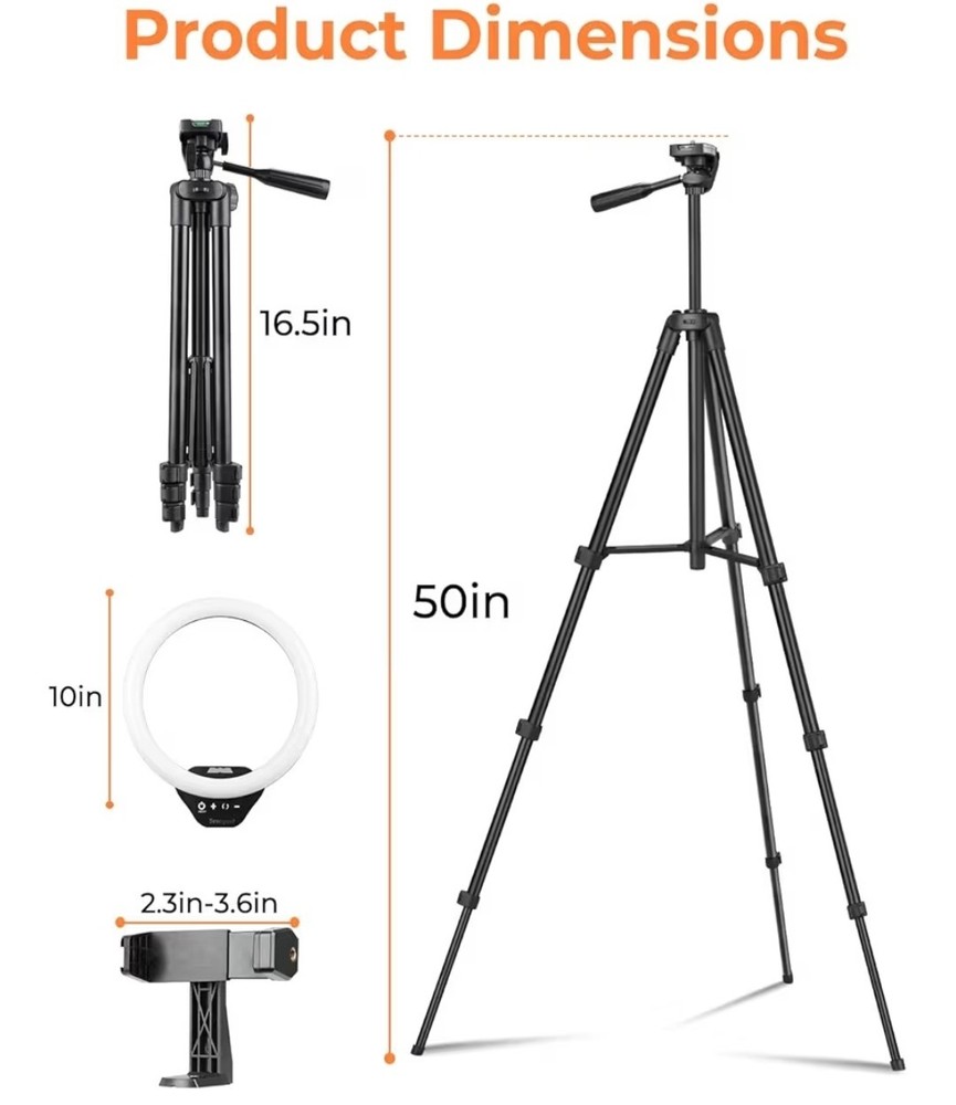 Sensyne 10'' Ring Light with 50'' Extendable Tripod Stand, LED Circle Lights