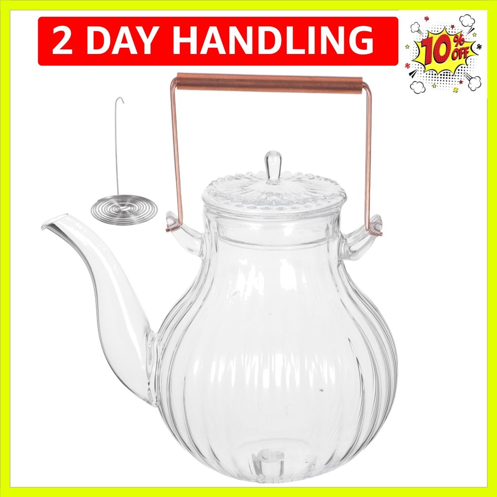 Retro Style Heat-resistant Glass Tea Kettle 800ml Stovetop Kettle Copper Hand...