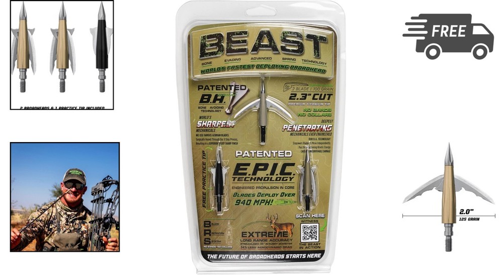 Fastest Deploying Broadhead with Bone Evasion Tech 125 Grain Black
