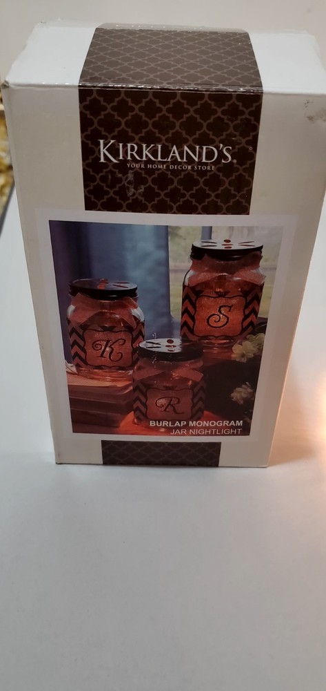 Mason Jar Night Light Rustic Burlap Farmhouse Decor Monogram Letter S Initial