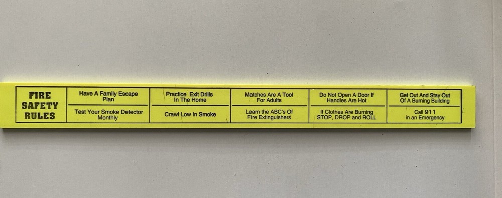 1990s Fire Department Plan and Practice Fire Exit Drills Neon Measurement Ruler