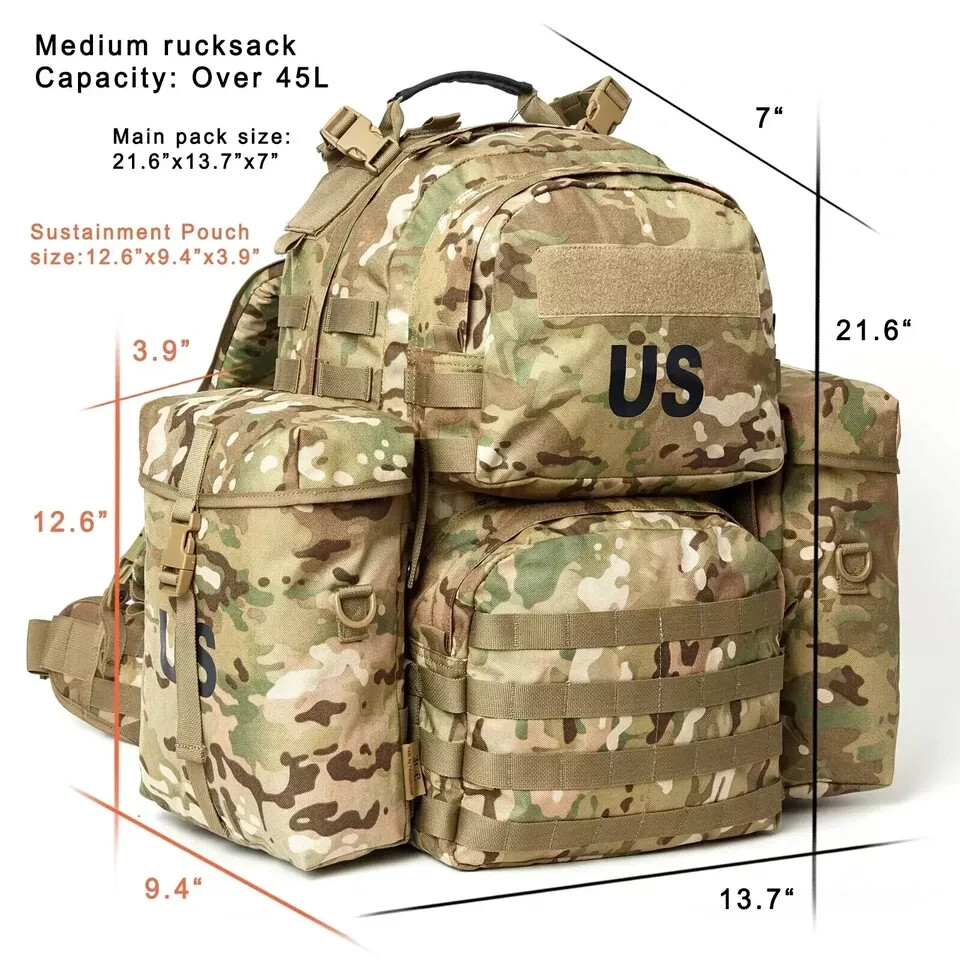 MT Military MOLLE II Medium Rucksack ABS Frame Detachable Side Pouches
