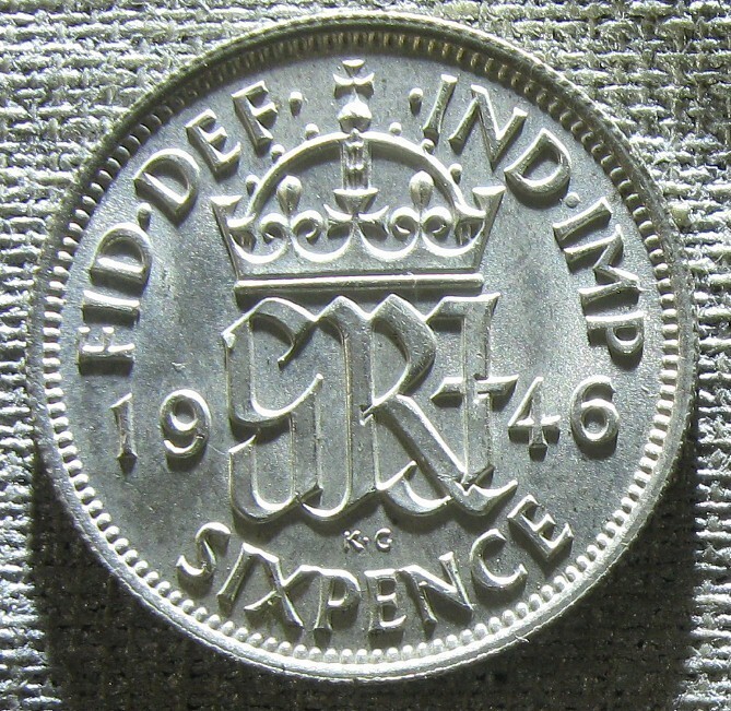 1945 Silver Sixpence Great Britain AU Uncirculated