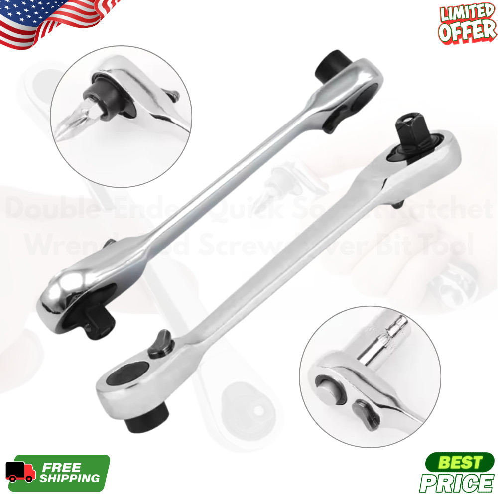 Double-Ended Quick Release Ratchet Wrench 1/4" Screwdriver Bit Socket Tool