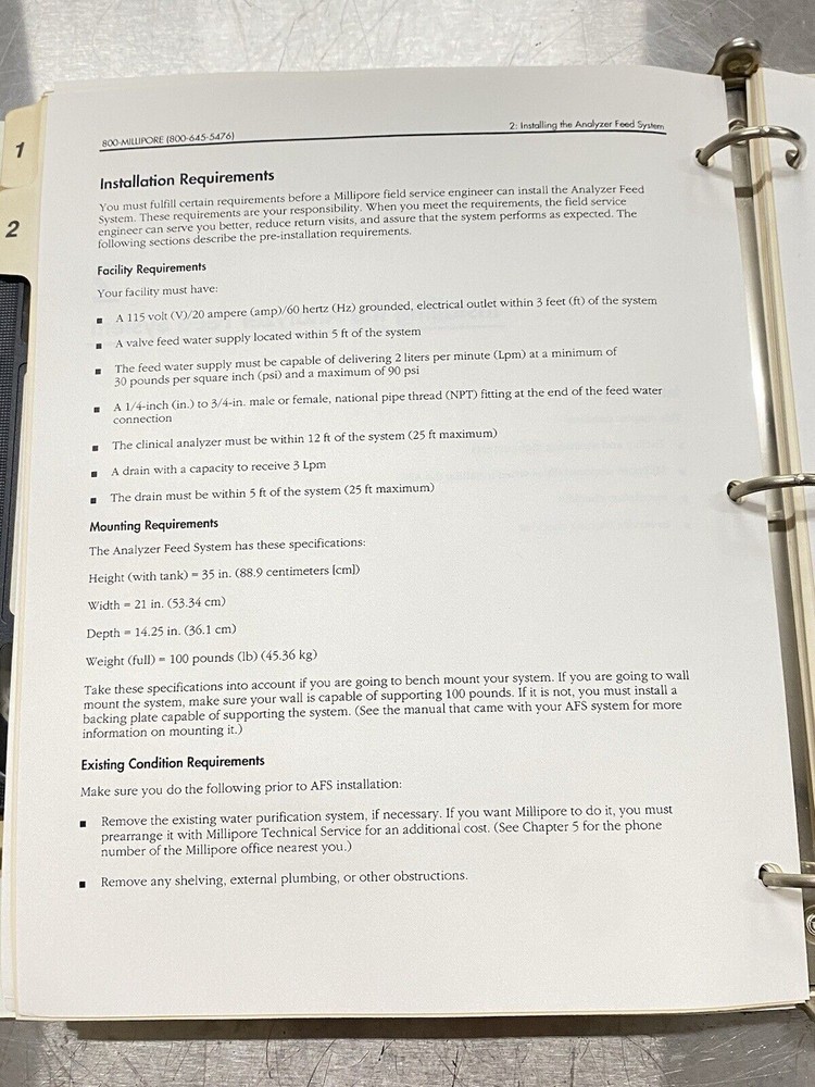 Millipore AFS 300 Analyzer Feed System With VHS - Users Guide / Manual