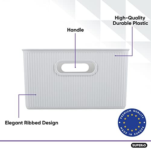 Superio 15L Medium Ribbed Storage Bin- Plastic Storage Bin (6 Pack White Smoke)