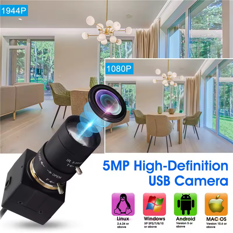 ELP Varifocal USB Camera Module 5.0 Megapixel USB Webcam Camera
