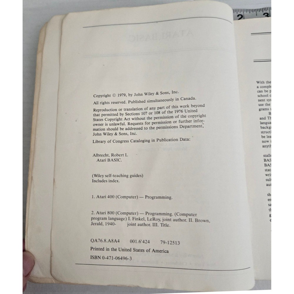 Atari BASIC Bob Albrecht 1979 Vintage Computer Programming Book 400 800