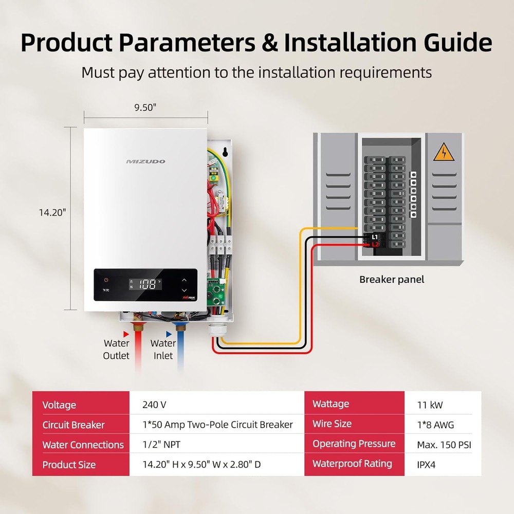 11KW 240V Electric Tankless Water Heater Instant Hot On-demand for whole house