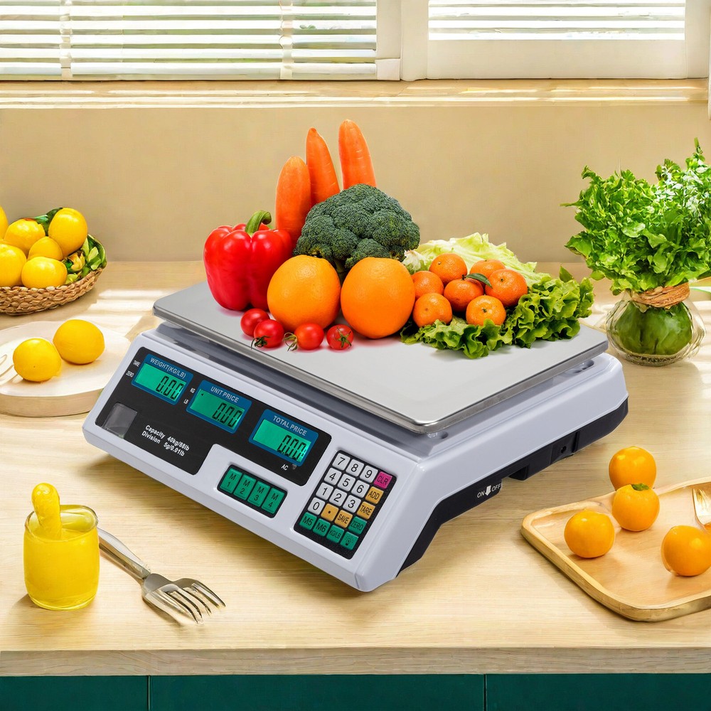 Digital Tabletop Scale - 40kg/88lbs Capacity, Commercial Postal, Switch & White