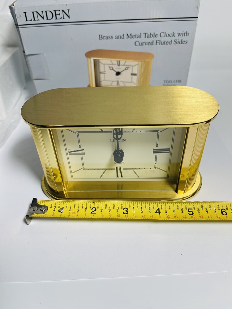 Solid Brass and Metal Table Clock w/ Curved Fluted Sides TGO-1336