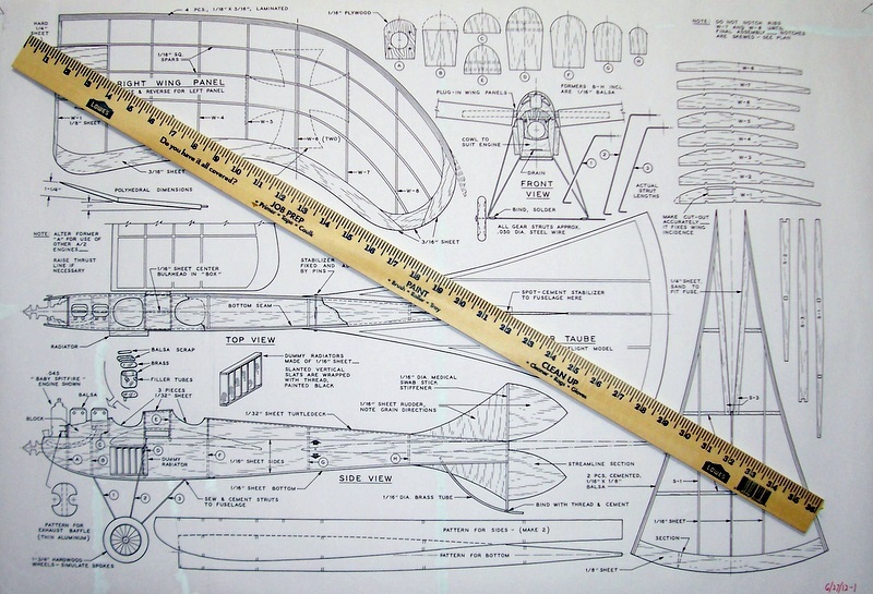 RUMPLER TAUBE PLAN + CONSTRUCTION ARTICLE for 1/2A FF Scale Model Airplane