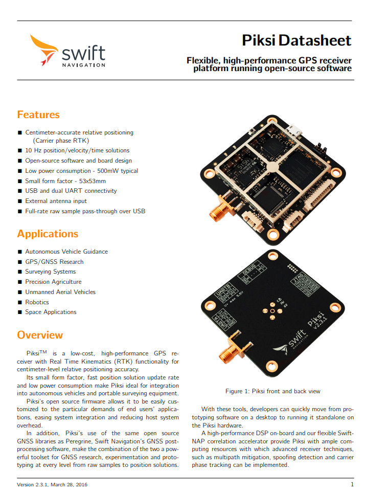 Swift Navigation Piksi V2 GPS Kickstarter Kit