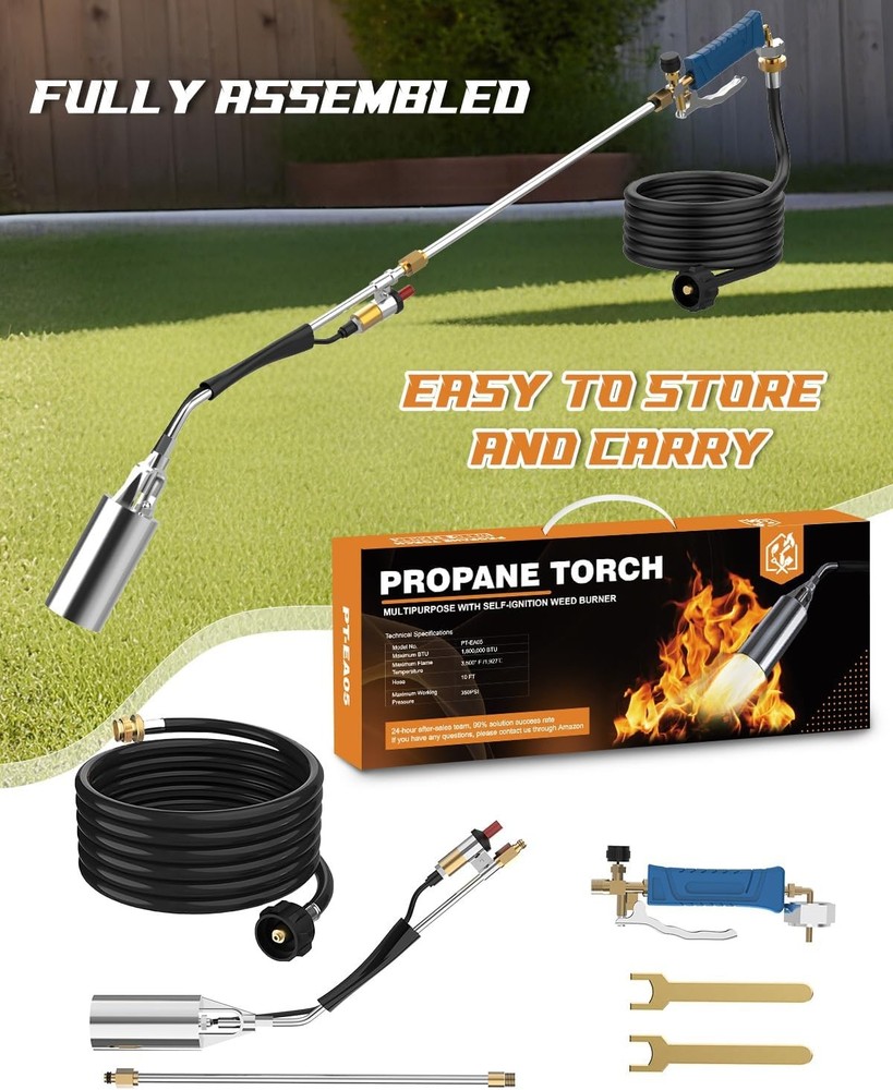 Propane Torch Weed Burner Kit High Output W/ Long/Short Mode,Self Igniter &