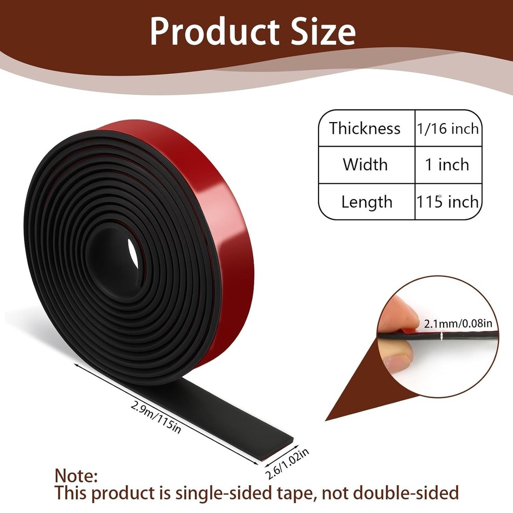 Neoprene Rubber Strips, 1" Wide X 1/16" Thick X 115" Long Adhesive Solid Rubb...