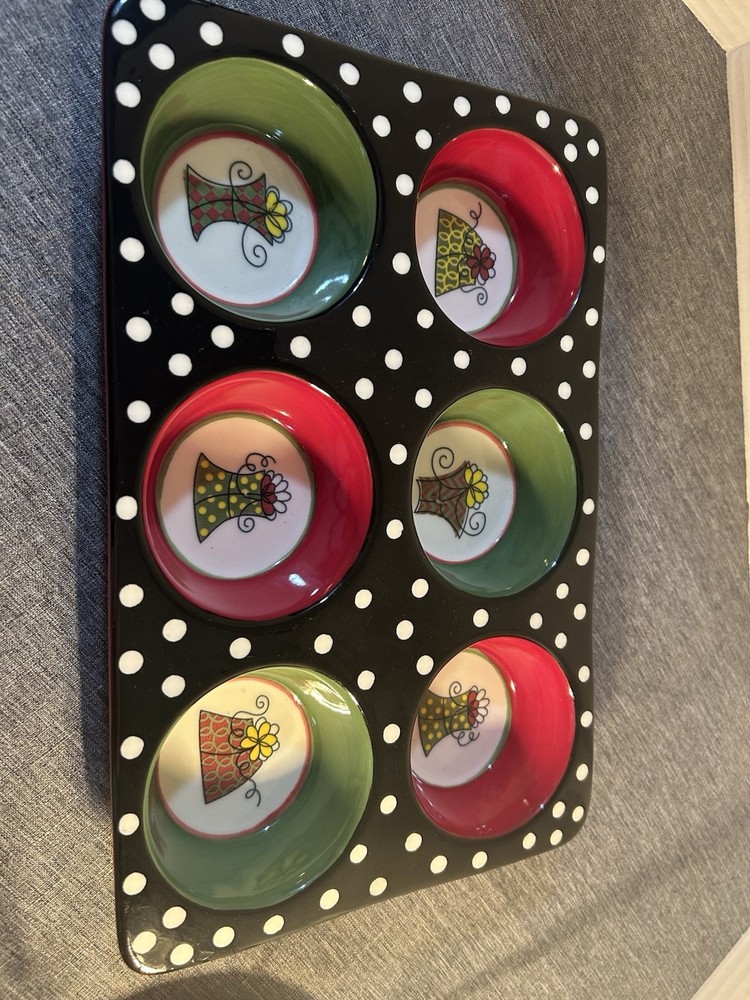 Pier 1 Ceramic Cupcake Pan Baking Dish Hand Painted Exclusive