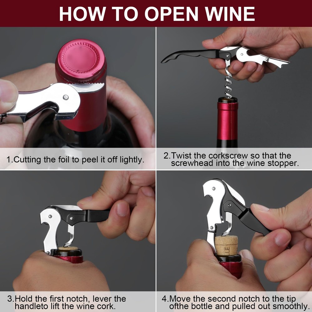 Manual Wine Opener Foldable Server Wine Key Double Hinged Corkscrew With Foil Cu