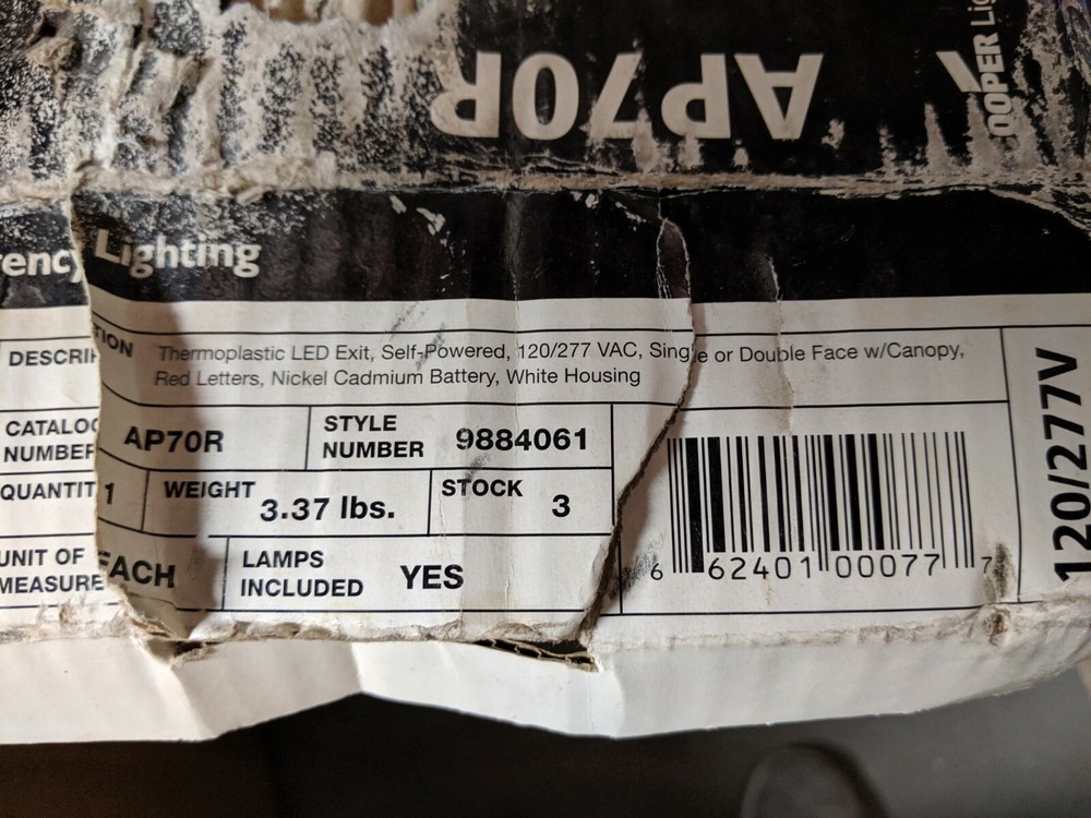 LED Exit Sign Emergency Light Self Powered 120/277 VAC 60 Hz New