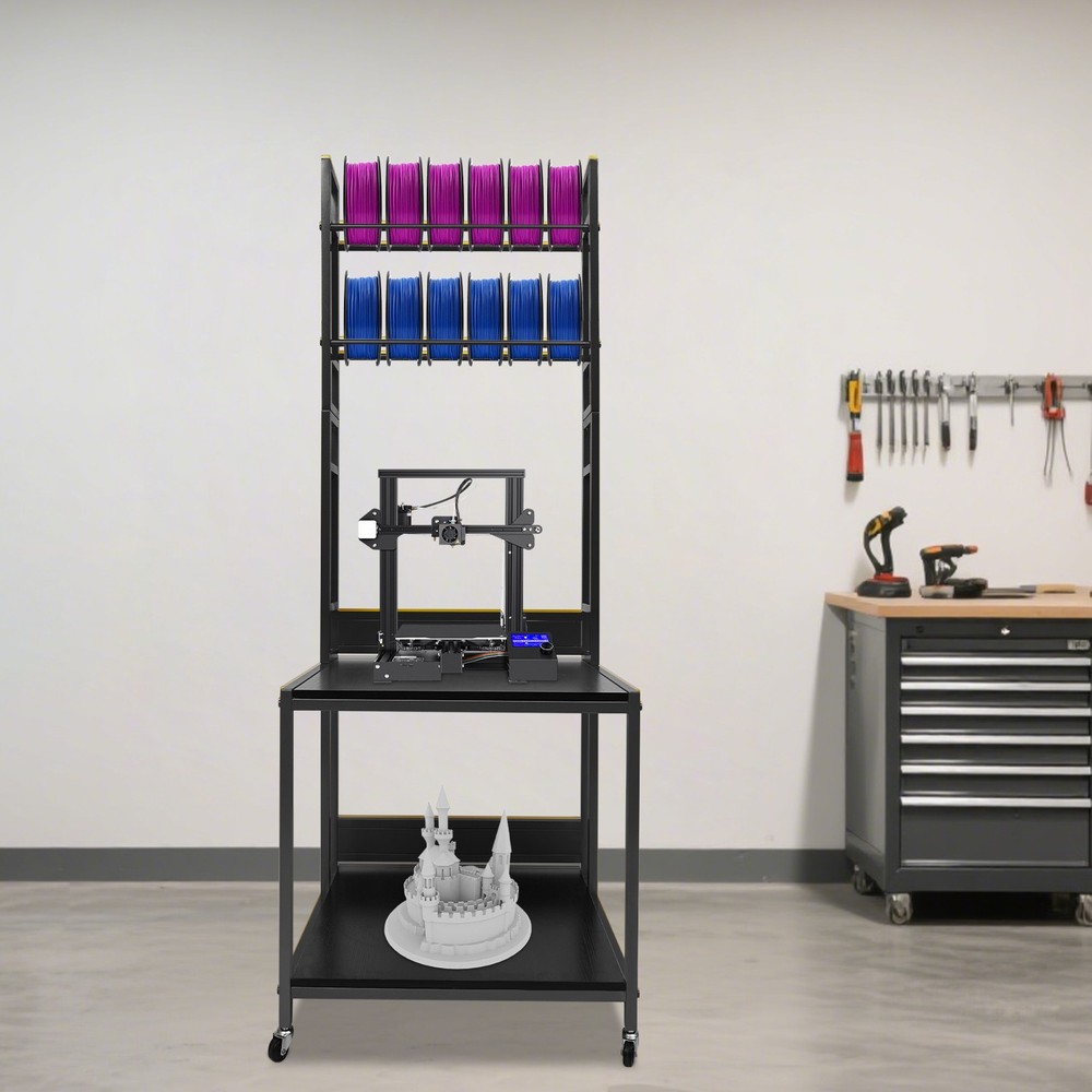3D Printer Stand with Double Layer Filament Storage Rack Heavy Duty Mobile Table