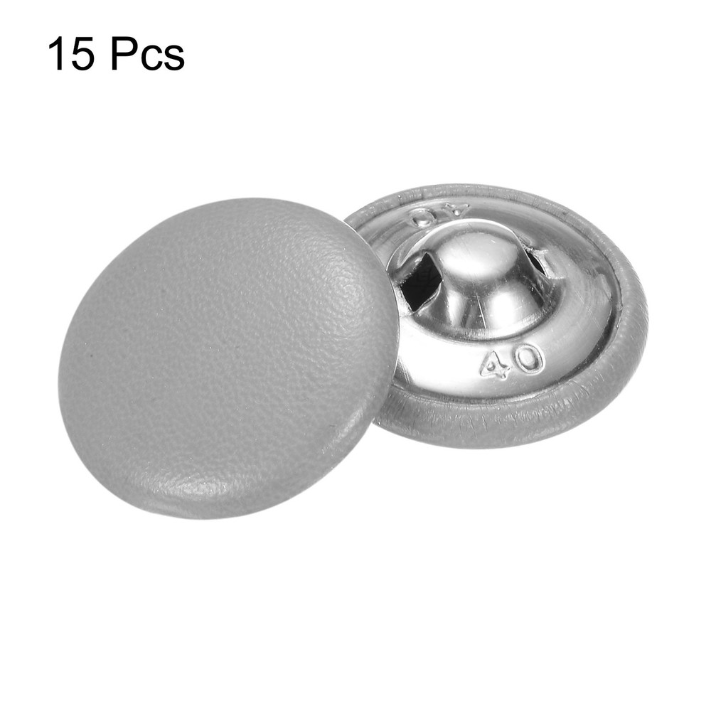15pcs Leather Covered Button 25mm Metal Round Sewing Buttons, Grey
