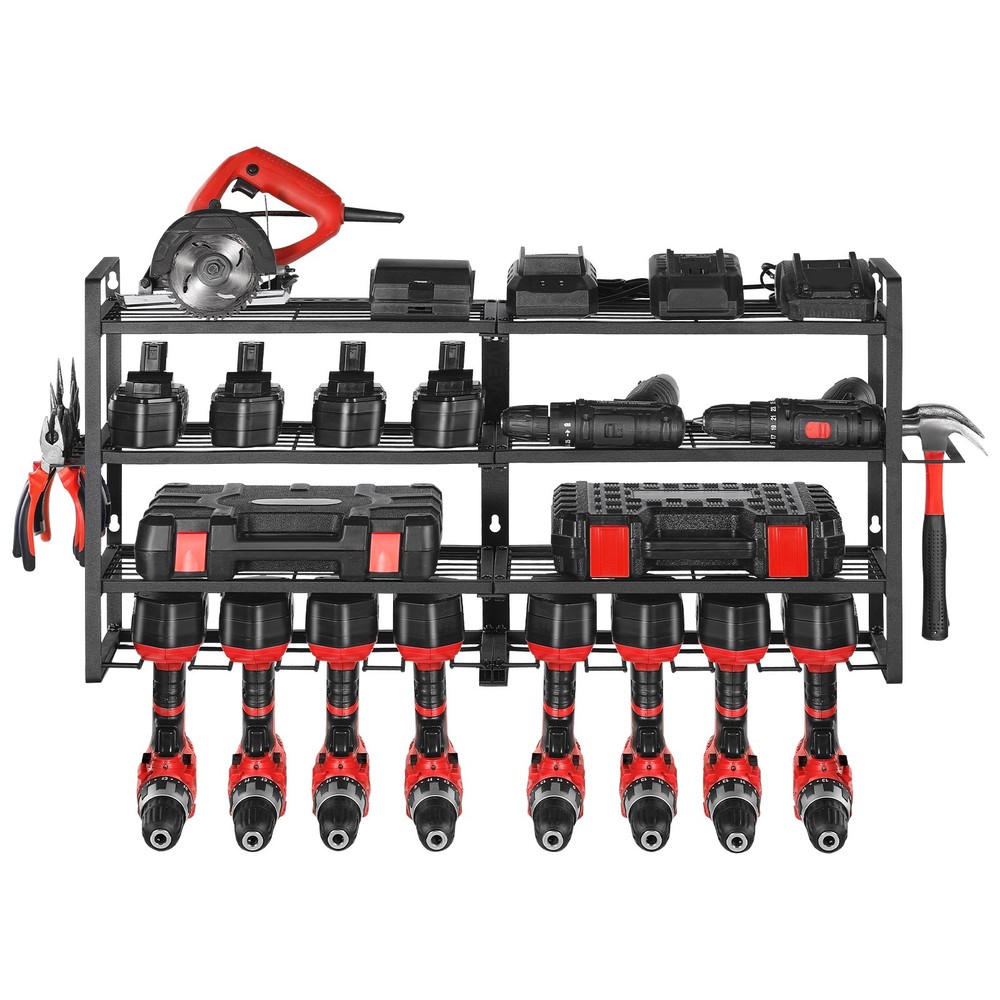 VEVOR Power Tool Organizer Wall Mount 4-Layer Tool Storage Rack 8 Drill Holders
