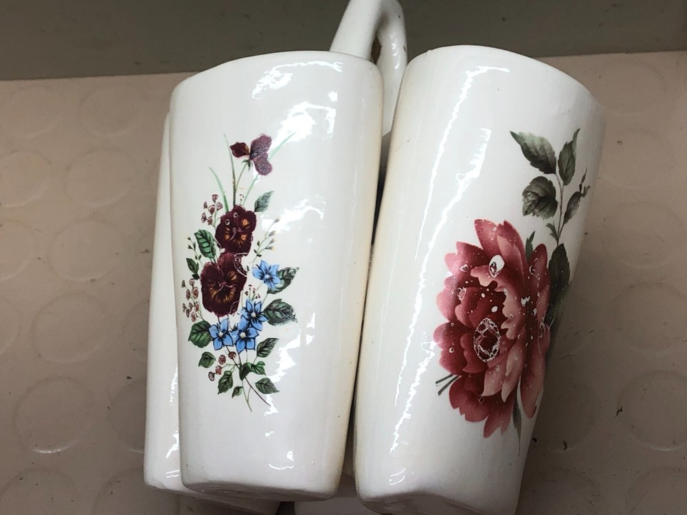Vintage Ceramic Basket Planter/Vase 4 Sections w/ Flowers
