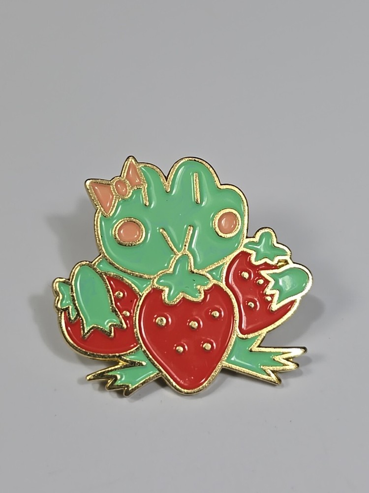 Frog With Strawberries Lapel Pin