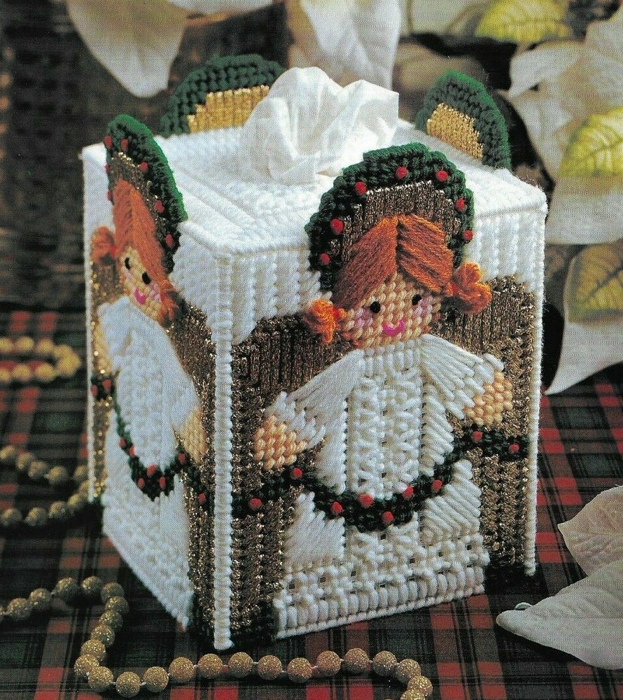 HOLIDAY ANGEL TISSUE BOX COVER CHRISTMAS PLASTIC CANVAS PATTERN INSTRUCTIONS