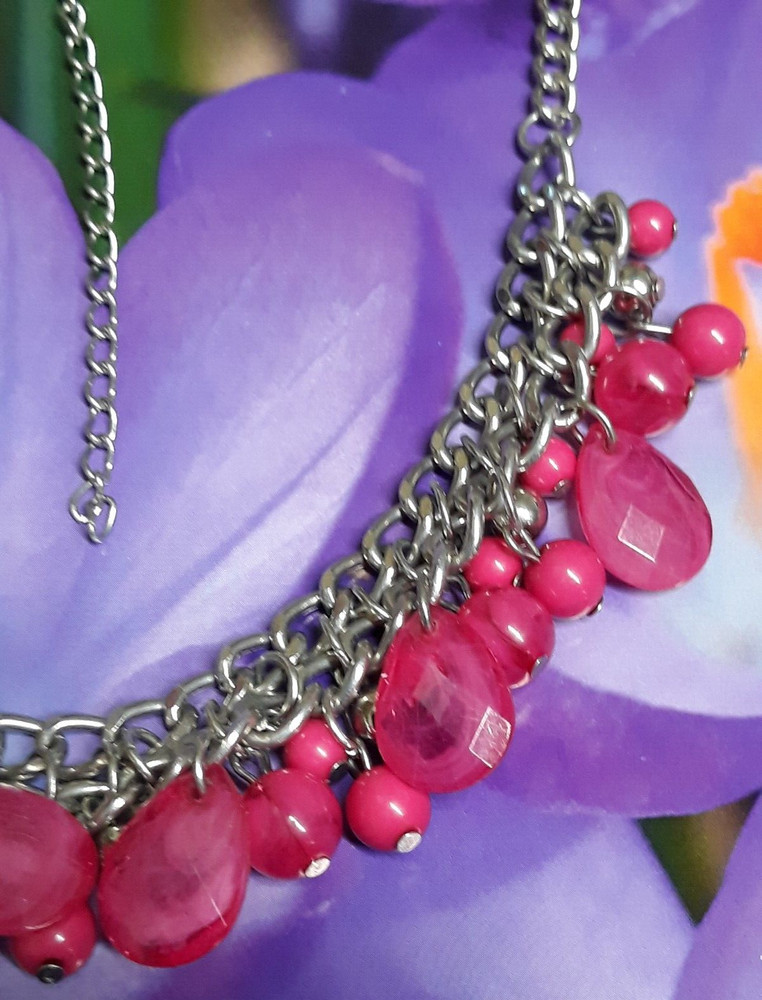 Fuchsia Artisan Lucite Dangle Multi Bead Necklace