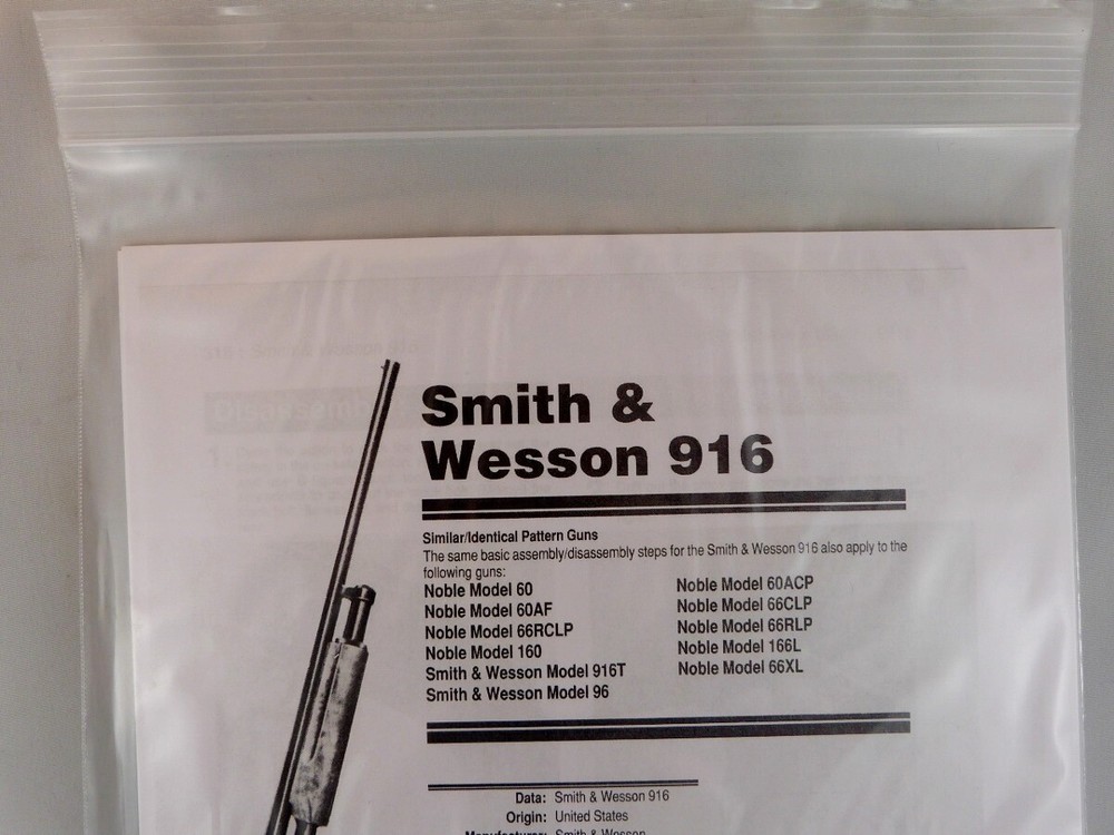 SMITH & WESSON MODEL 916 SHOTGUN BREAK DOWN INSTRUCTION KIT