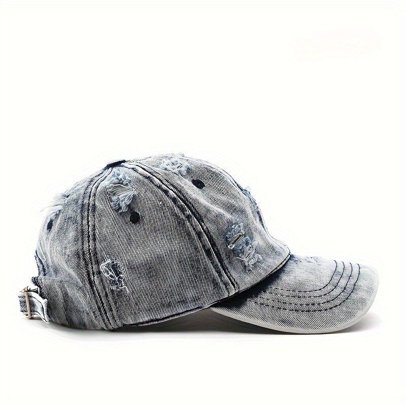 1x Men Adjustable Washed Denim Baseball Cap Hat Ripped Distressed Destroyed Hat