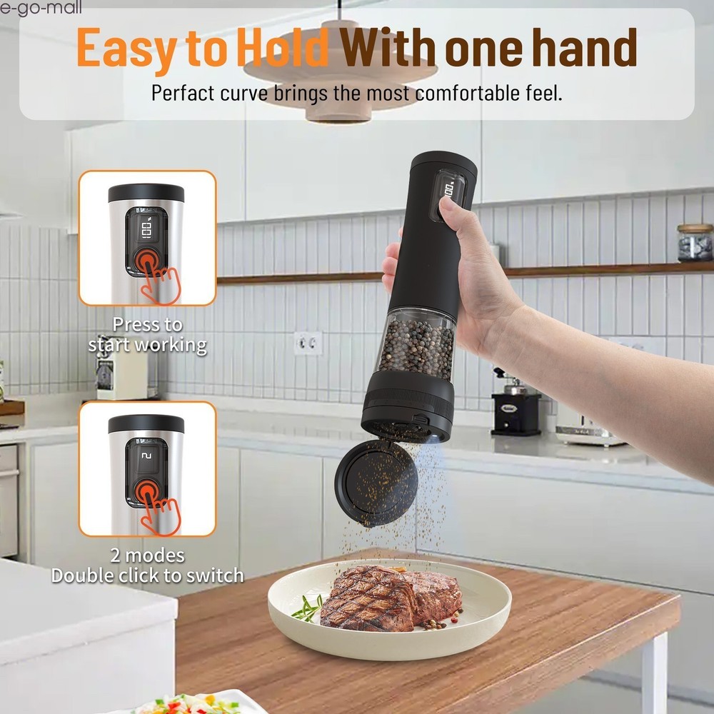 2PCS Electric Salt and Pepper Grinder Set Automatic Grinder w/ Rechargeable Base