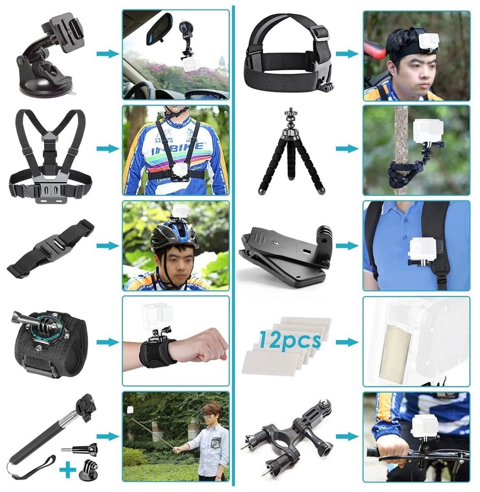 Camera Accessory Bundle for GoPro HERO Series with Mounts, Straps, Case, Tripod