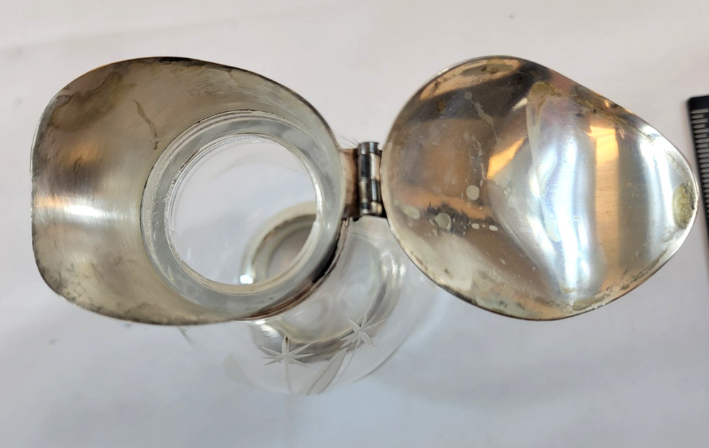 Vintage Sterling Silver Cut Glass Syrup Pitcher