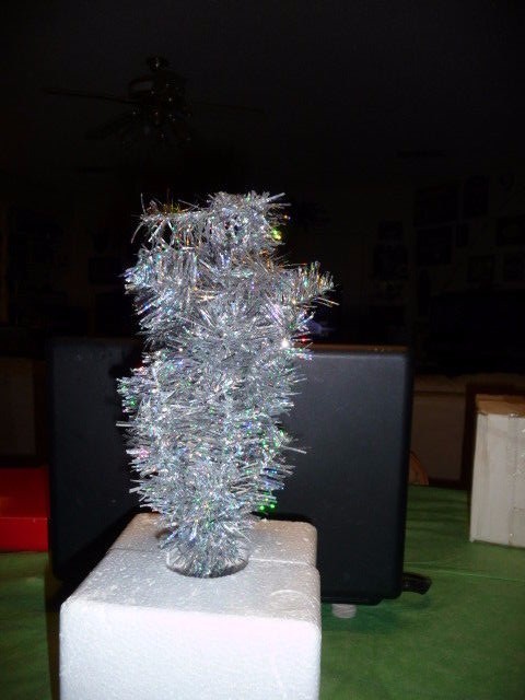 New 18" Silver Tinsel Mini Tree in ceramic vase