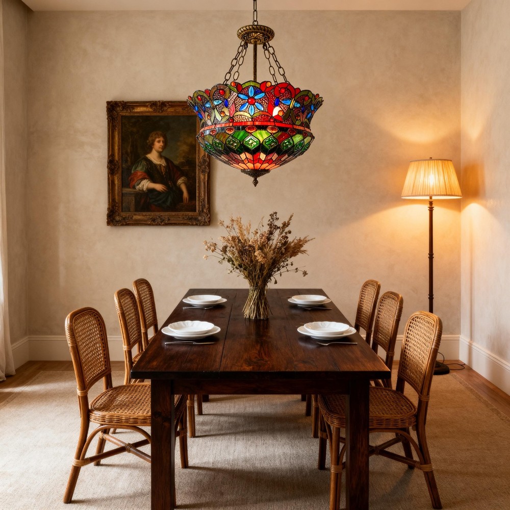 18 In Color Pendant Light With Light Source, Tiffany Yurt Reverse Pendant Light