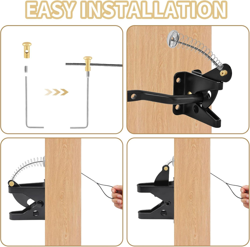 2 Sets Gate Latch Cable Pull, Black Spring with Adjustable Door Latch Gate Opene