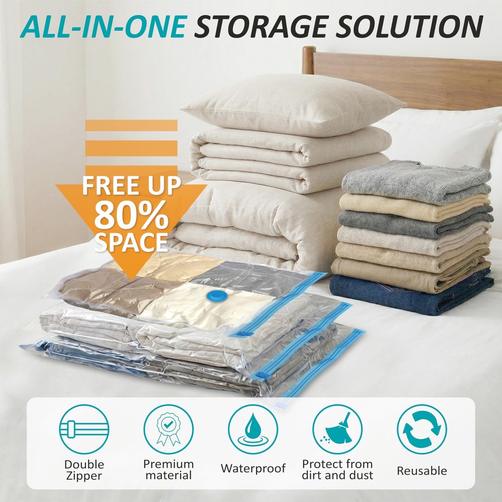 Cozy Essential Vacuum Storage Bags, 80% Compression Combo, Transparent