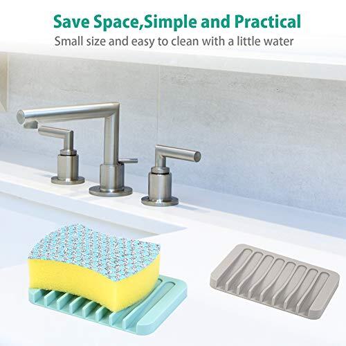 3 Pack Self-Draining Silicone Soap Dish Holder for Shower Bathroom Kitchen