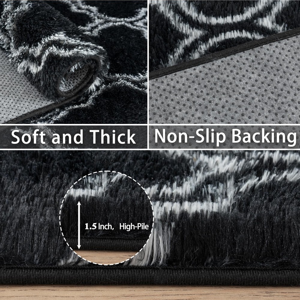 Dssimo Super Fluffy Moroccan Trellis 5x7 5' x 7' (Rectangular), Tie-dye Black
