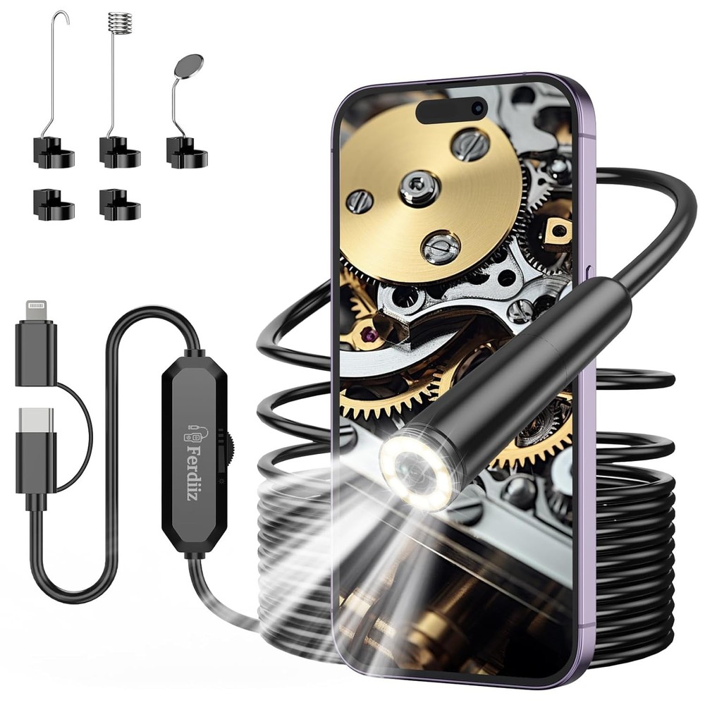 Endoscope Camera with Light, 1920P HD Borescope 8 Adjustable LED black