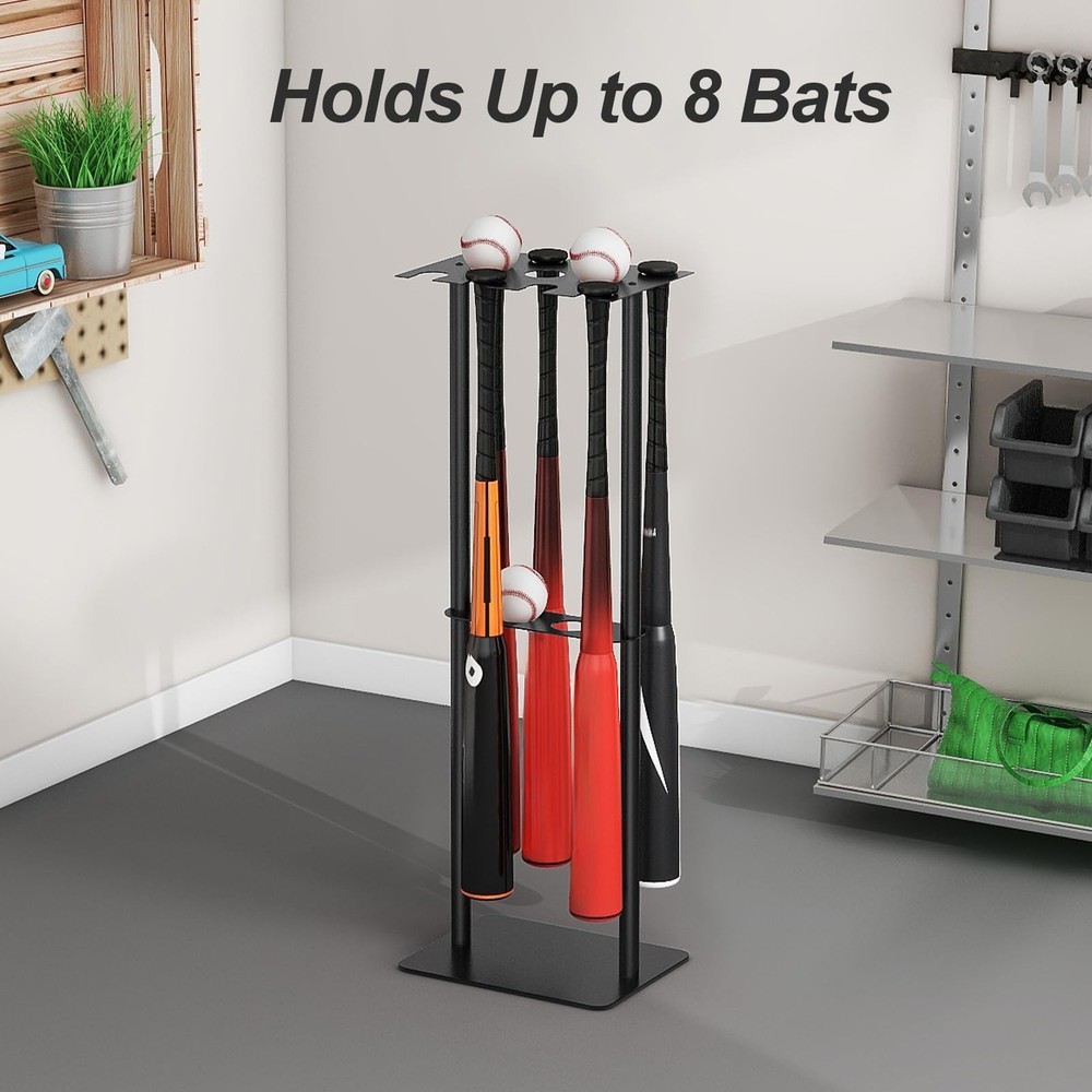 Gypie Baseball Bat Holder Stand - 8 Bats, 5 Balls Display, Free Standing