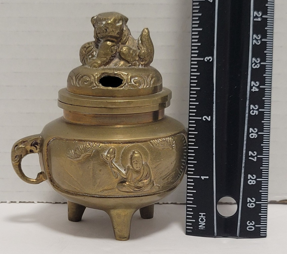 Incense burner, brass, Foo Dog Lid Pre-owned