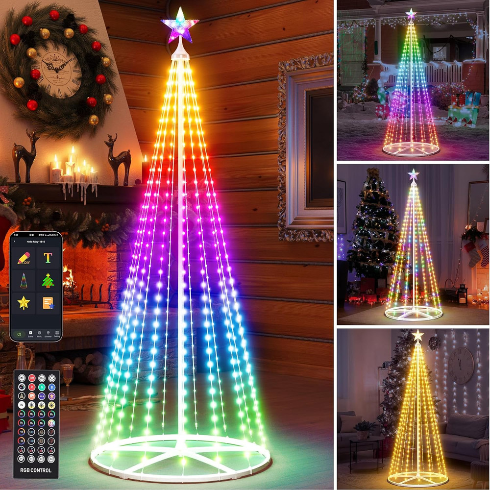 6FT Smart Cone Christmas Tree with Music Sync & Remote Control LED Lights