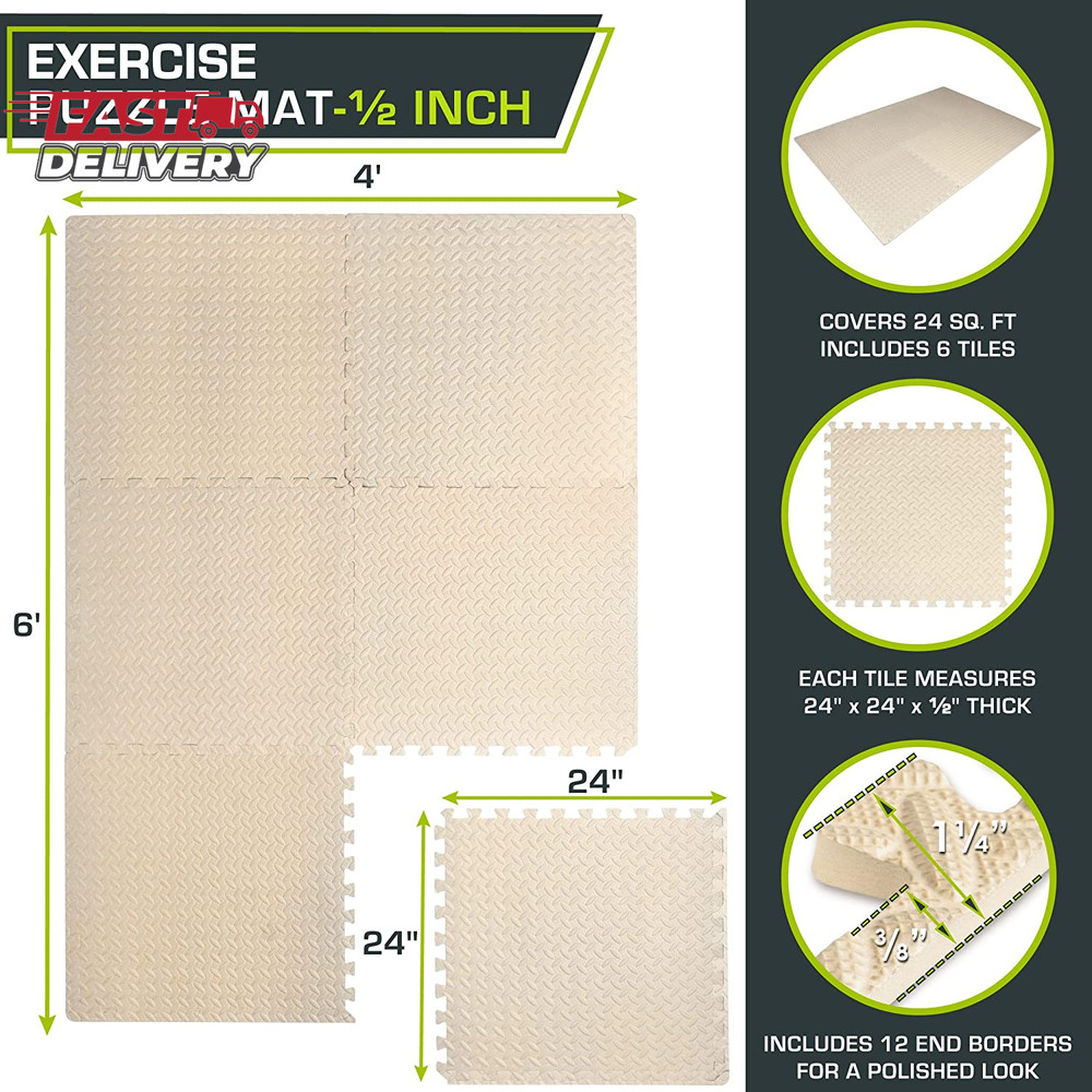 Prosourcefit Puzzle Exercise Mat ½ In, EVA Interlocking Foam Floor Tiles for Hom