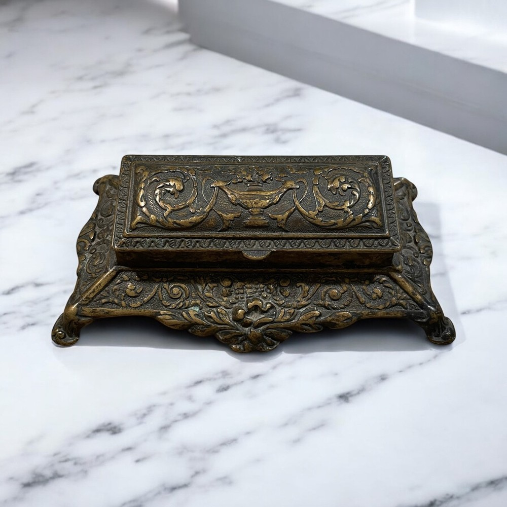 Antique Victorian Scrolled Brass Postage Stamp Holder