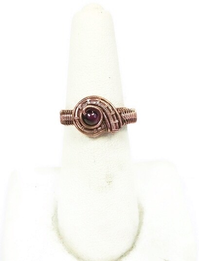 Garnet Adjustable Ring, Woven in Copper Wire