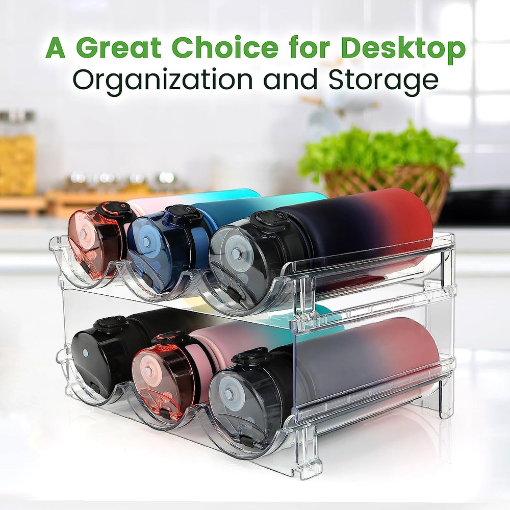 Water Bottle Organizer 2 Pack Stackable Storage Rack for Cabinet Kitchen Counter