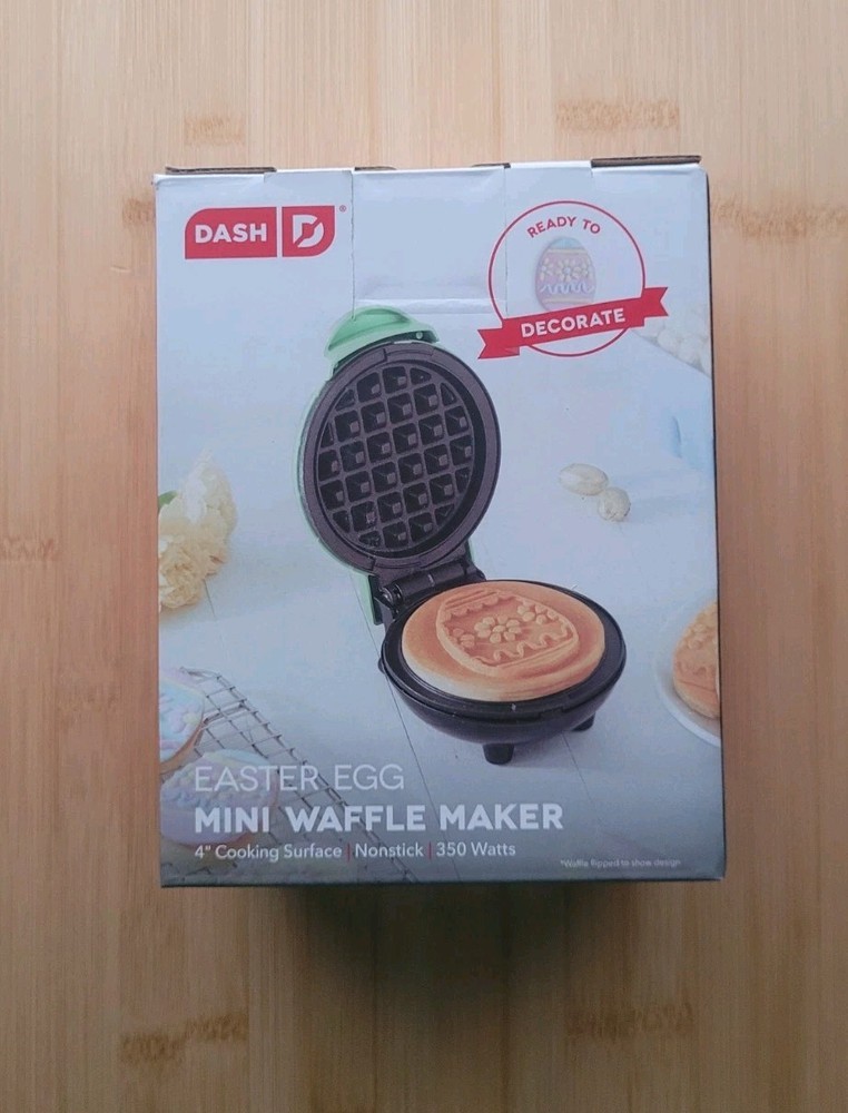 Dash Easter Egg Mini Waffle Maker Teal Green Non-Stick 4"